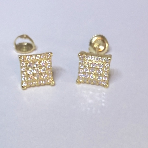 Gold Moissanite 925 silver Square Stud Earrings - Picture 2 of 6